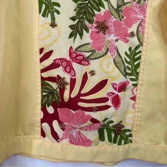 c. a. sport Women Back Printed & Beaded Casual Yellow Cotton Summer Jacket Sz M - Picture 7 of 12